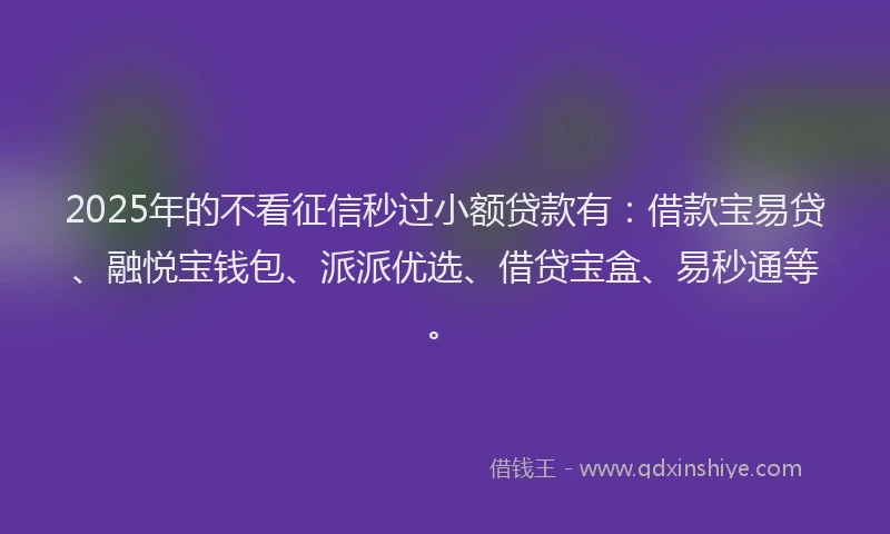 2025年的不看征信秒过小额贷款有：借款宝易贷、融悦宝钱包、派派优选、借贷宝盒、易秒通等。