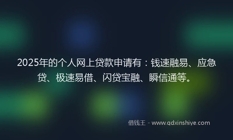 2025年的个人网上贷款申请有:钱速融易、应急贷、极速易借、闪贷宝融、瞬信通等。