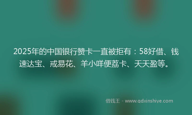 2025年的中国银行赞卡一直被拒有：58好借、钱速达宝、戒易花、羊小咩便荔卡、天天盈等。