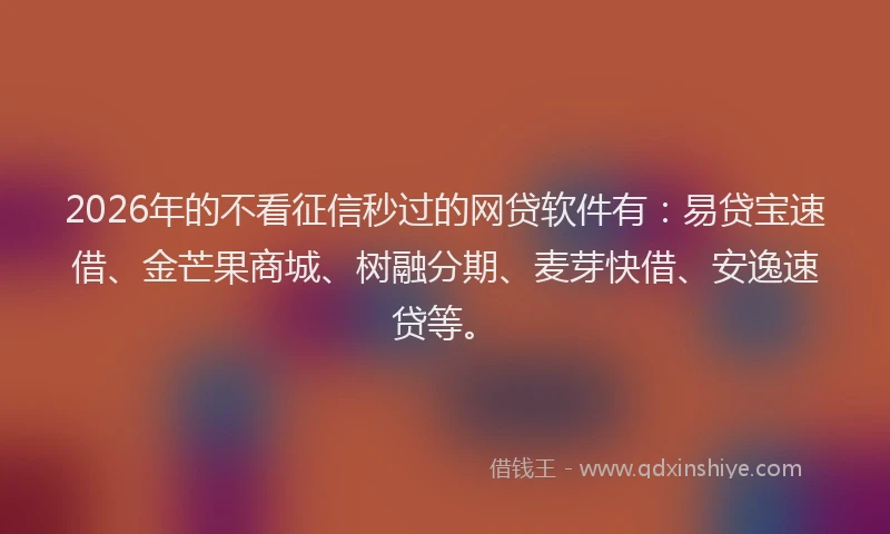2026年的不看征信秒过的网贷软件有：易贷宝速借、金芒果商城、树融分期、麦芽快借、安逸速贷等。