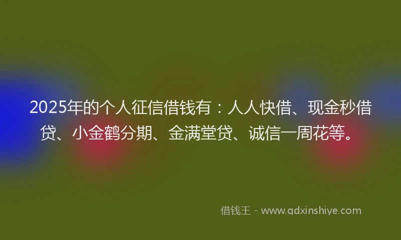 2025年的个人征信借钱有：人人快借、现金秒借贷、小金鹤分期、金满堂贷、诚信一周花等。