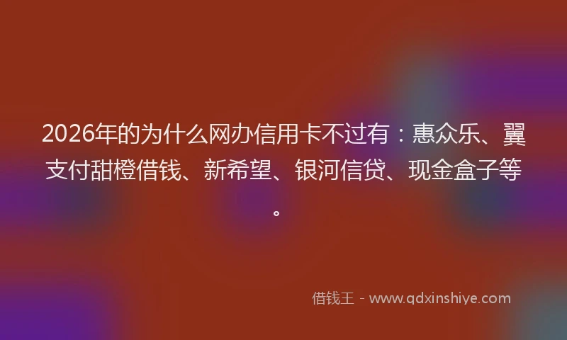 2026年的为什么网办信用卡不过有：惠众乐、翼支付甜橙借钱、新希望、银河信贷、现金盒子等。