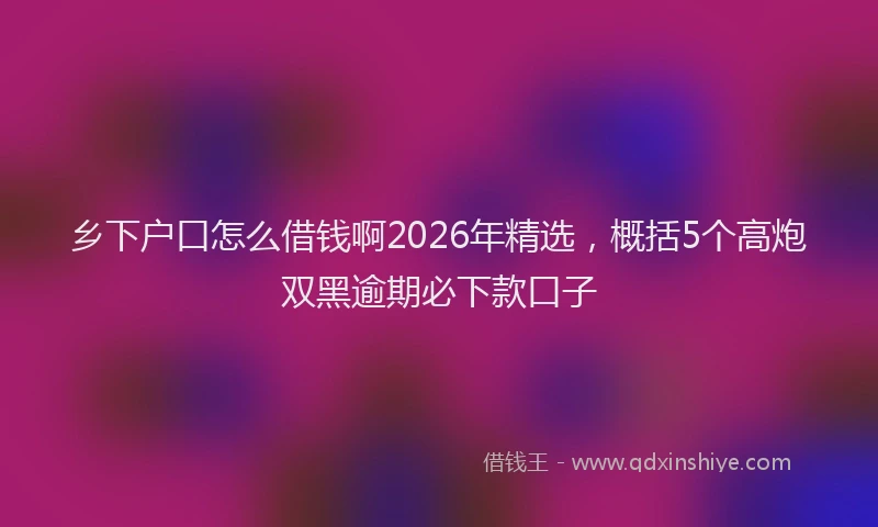 乡下户口怎么借钱啊2026年精选，概括5个高炮双黑逾期必下款口子