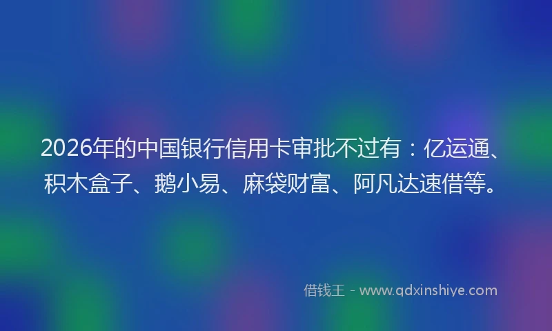 2026年的中国银行信用卡审批不过有：亿运通、积木盒子、鹅小易、麻袋财富、阿凡达速借等。
