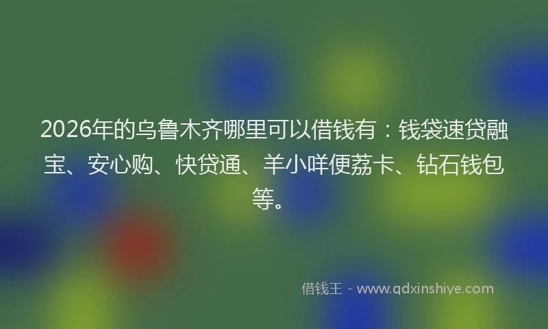 2026年的乌鲁木齐哪里可以借钱有：钱袋速贷融宝、安心购、快贷通、羊小咩便荔卡、钻石钱包等。