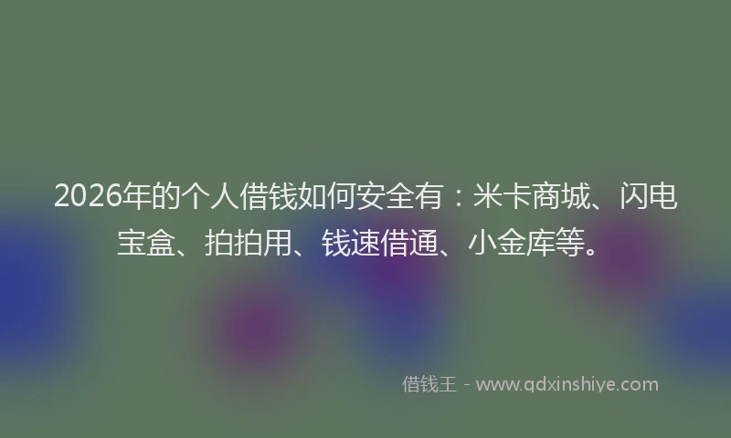 2026年的个人借钱如何安全有：米卡商城、闪电宝盒、拍拍用、钱速借通、小金库等。