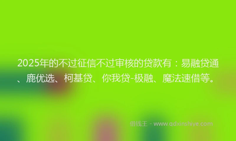 2025年的不过征信不过审核的贷款有：易融贷通、鹿优选、柯基贷、你我贷-极融、魔法速借等。