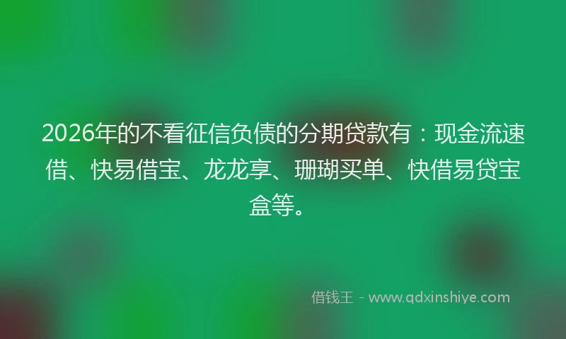 2026年的不看征信负债的分期贷款有:现金流速借、快易借宝、龙龙享、珊瑚买单、快借易贷宝盒等。