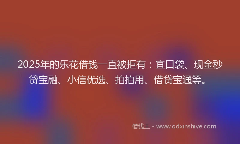2025年的乐花借钱一直被拒有:宜口袋、现金秒贷宝融、小信优选、拍拍用、借贷宝通等。
