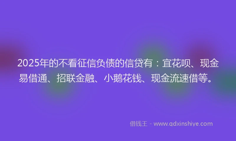 2025年的不看征信负债的信贷有：宜花呗、现金易借通、招联金融、小鹅花钱、现金流速借等。