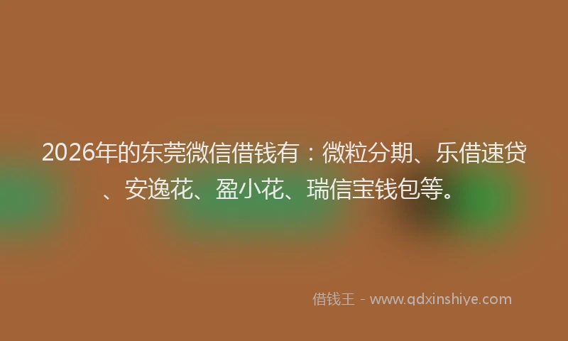 2026年的东莞微信借钱有:微粒分期、乐借速贷、安逸花、盈小花、瑞信宝钱包等。
