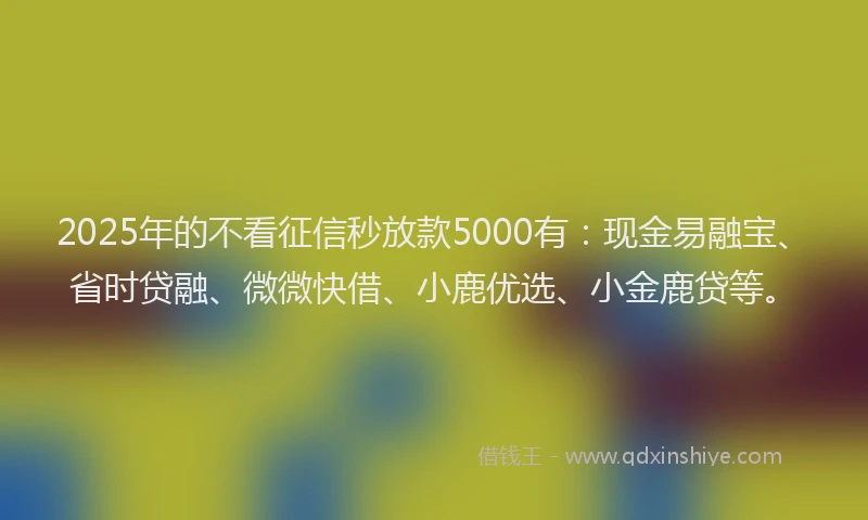 2025年的不看征信秒放款5000有：现金易融宝、省时贷融、微微快借、小鹿优选、小金鹿贷等。