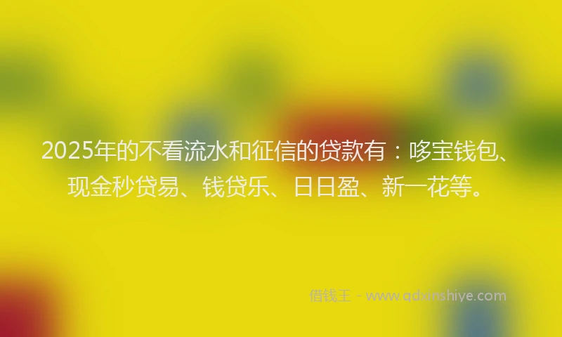 2025年的不看流水和征信的贷款有：哆宝钱包、现金秒贷易、钱贷乐、日日盈、新一花等。