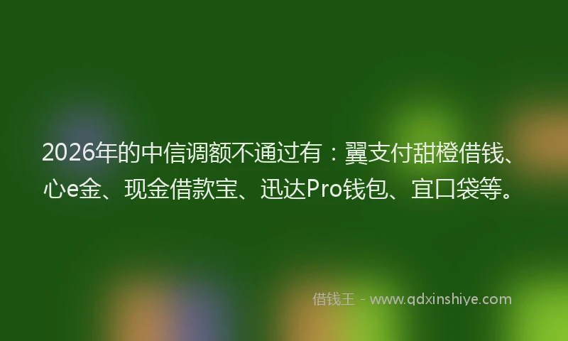 2026年的中信调额不通过有：翼支付甜橙借钱、心e金、现金借款宝、迅达Pro钱包、宜口袋等。