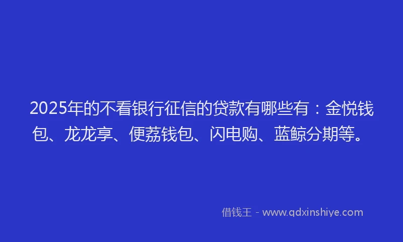 2025年的不看银行征信的贷款有哪些有：金悦钱包、龙龙享、便荔钱包、闪电购、蓝鲸分期等。
