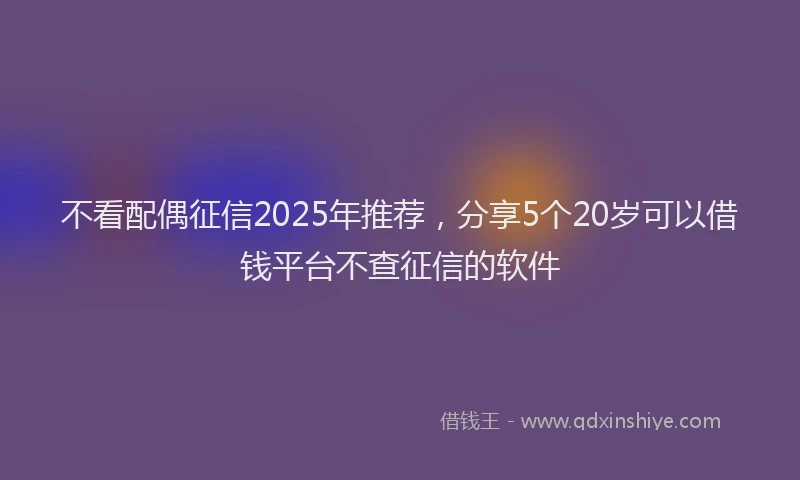 不看配偶征信2025年推荐，分享5个20岁可以借钱平台不查征信的软件
