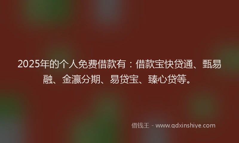 2025年的个人免费借款有：借款宝快贷通、甄易融、金瀛分期、易贷宝、臻心贷等。