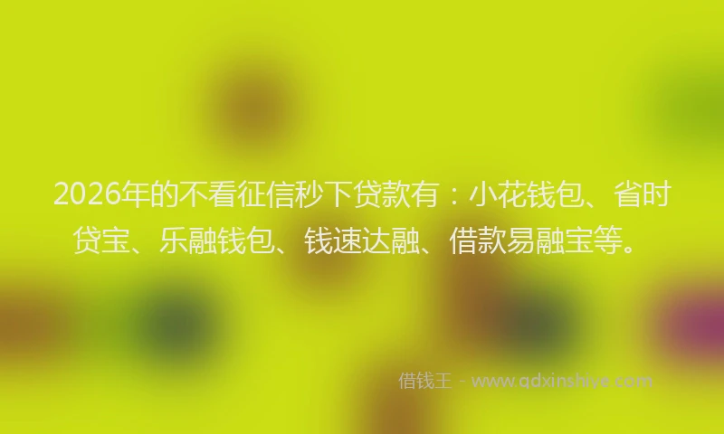 2026年的不看征信秒下贷款有:小花钱包、省时贷宝、乐融钱包、钱速达融、借款易融宝等。