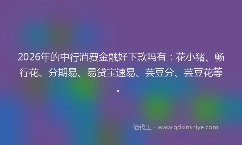 2026年的中行消费金融好下款吗有：花小猪、畅行花、分期易、易贷宝速易、芸豆分、芸豆花等。
