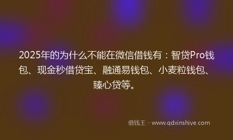 2025年的为什么不能在微信借钱有:智贷Pro钱包、现金秒借贷宝、融通易钱包、小麦粒钱包、臻心贷等。
