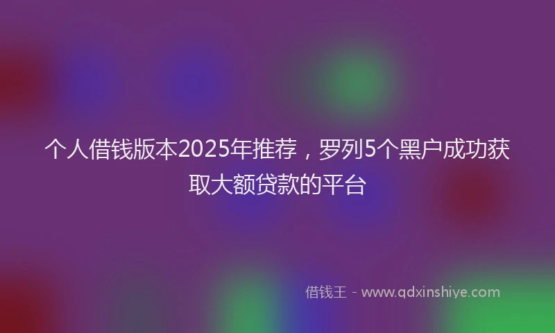个人借钱版本2025年推荐，罗列5个黑户成功获取大额贷款的平台