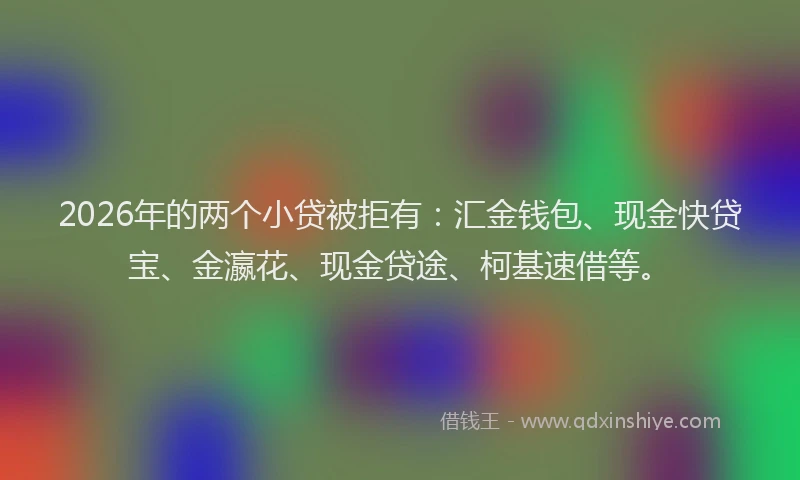 2026年的两个小贷被拒有:汇金钱包、现金快贷宝、金瀛花、现金贷途、柯基速借等。