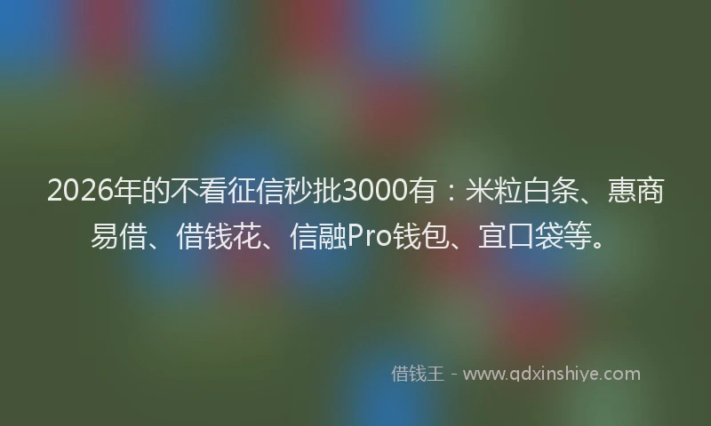 2026年的不看征信秒批3000有：米粒白条、惠商易借、借钱花、信融Pro钱包、宜口袋等。