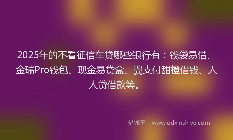 2025年的不看征信车贷哪些银行有：钱袋易借、金瑞Pro钱包、现金易贷盒、翼支付甜橙借钱、人人贷借款等。