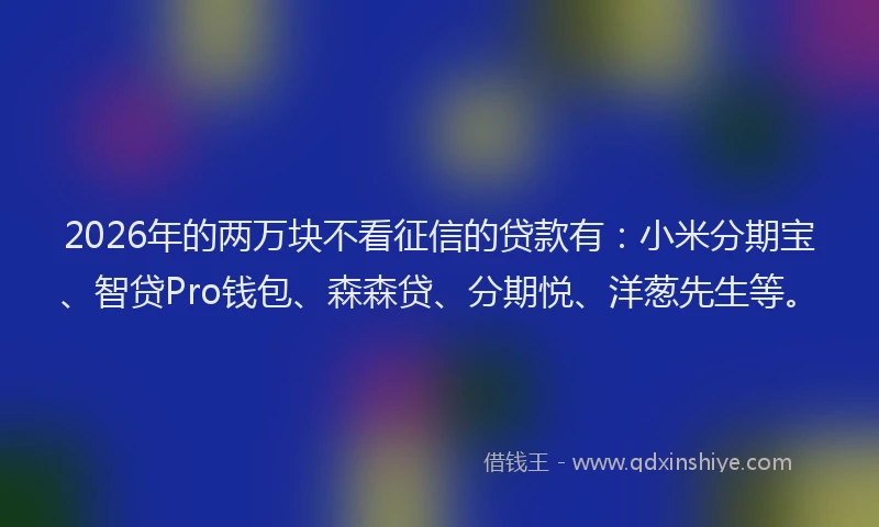 2026年的两万块不看征信的贷款有：小米分期宝、智贷Pro钱包、森森贷、分期悦、洋葱先生等。