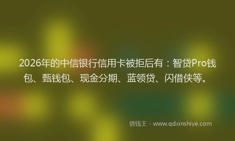 2026年的中信银行信用卡被拒后有:智贷Pro钱包、甄钱包、现金分期、蓝领贷、闪借侠等。