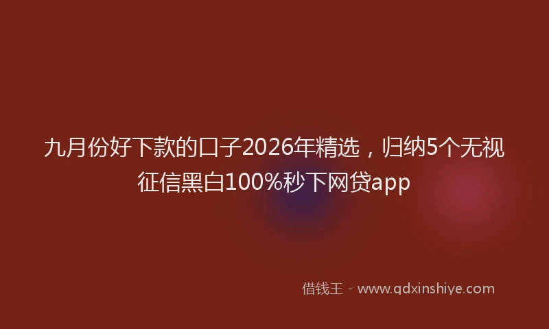 九月份好下款的口子2026年精选，归纳5个无视征信黑白100%秒下网贷app