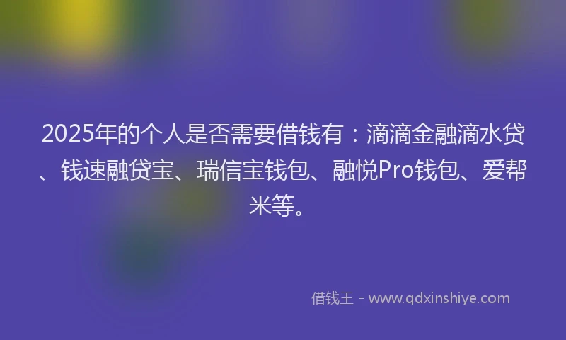 2025年的个人是否需要借钱有:滴滴金融滴水贷、钱速融贷宝、瑞信宝钱包、融悦Pro钱包、爱帮米等。
