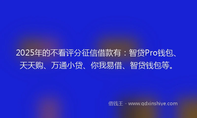2025年的不看评分征信借款有:智贷Pro钱包、天天购、万通小贷、你我易借、智贷钱包等。