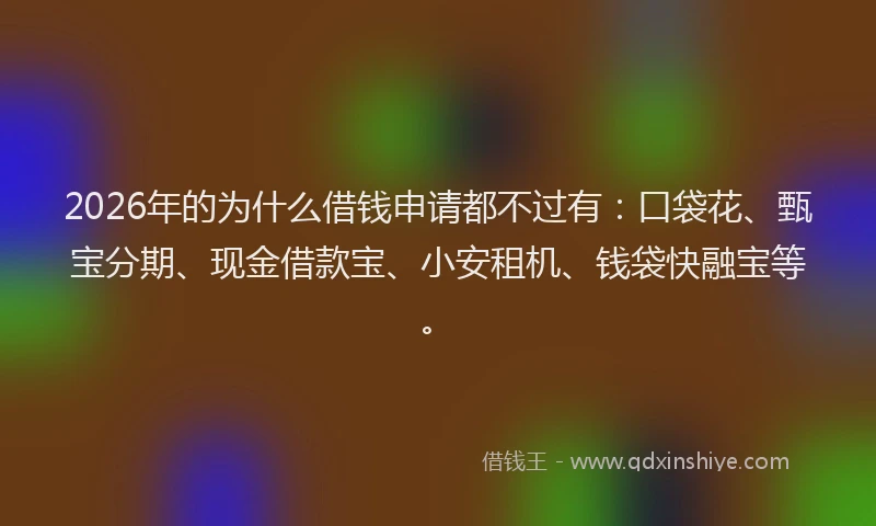 2026年的为什么借钱申请都不过有:口袋花、甄宝分期、现金借款宝、小安租机、钱袋快融宝等。