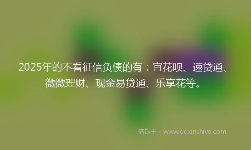2025年的不看征信负债的有:宜花呗、速贷通、微微理财、现金易贷通、乐享花等。