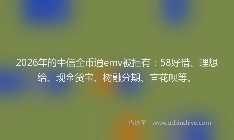 2026年的中信全币通emv被拒有：58好借、理想给、现金贷宝、树融分期、宜花呗等。