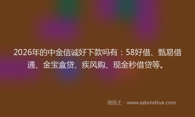 2026年的中金信诚好下款吗有：58好借、甄易借通、金宝盒贷、疾风购、现金秒借贷等。