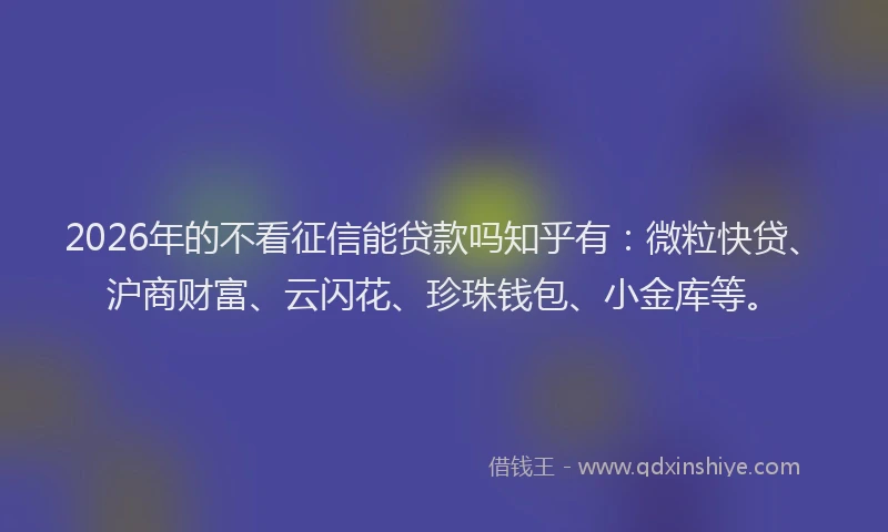 2026年的不看征信能贷款吗知乎有：微粒快贷、沪商财富、云闪花、珍珠钱包、小金库等。