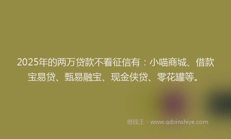 2025年的两万贷款不看征信有：小喵商城、借款宝易贷、甄易融宝、现金侠贷、零花罐等。