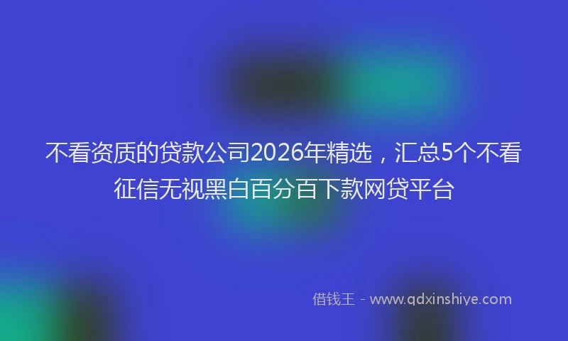 不看资质的贷款公司2026年精选，汇总5个不看征信无视黑白百分百下款网贷平台
