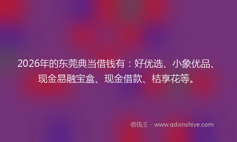 2026年的东莞典当借钱有：好优选、小象优品、现金易融宝盒、现金借款、桔享花等。