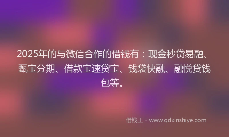 2025年的与微信合作的借钱有：现金秒贷易融、甄宝分期、借款宝速贷宝、钱袋快融、融悦贷钱包等。