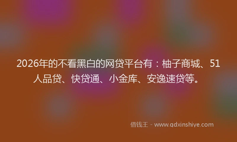 2026年的不看黑白的网贷平台有：柚子商城、51人品贷、快贷通、小金库、安逸速贷等。