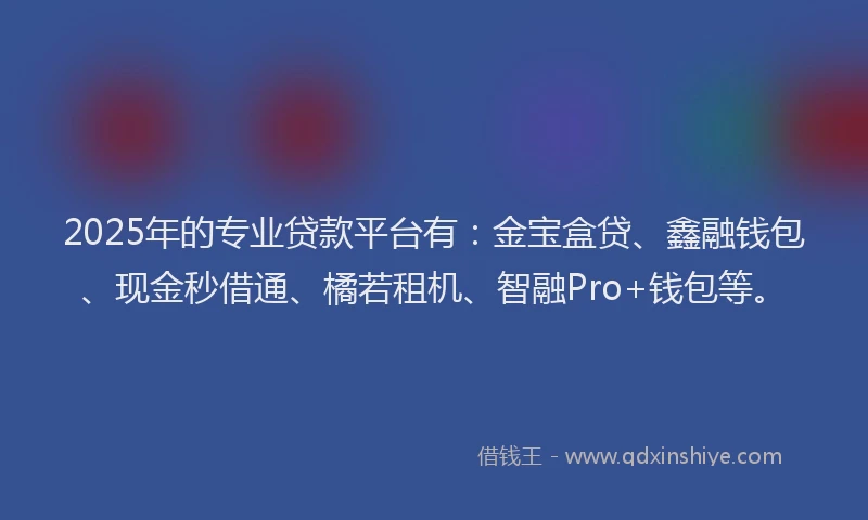 2025年的专业贷款平台有:金宝盒贷、鑫融钱包、现金秒借通、橘若租机、智融Pro+钱包等。