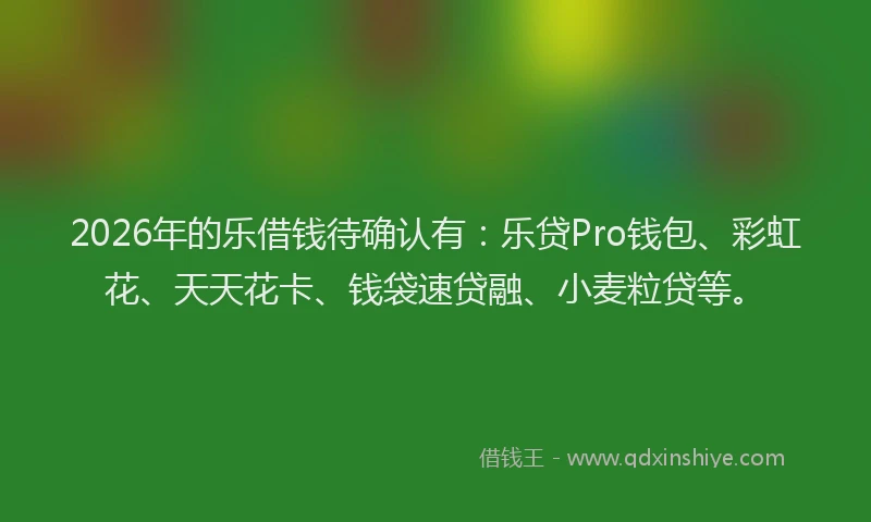 2026年的乐借钱待确认有：乐贷Pro钱包、彩虹花、天天花卡、钱袋速贷融、小麦粒贷等。