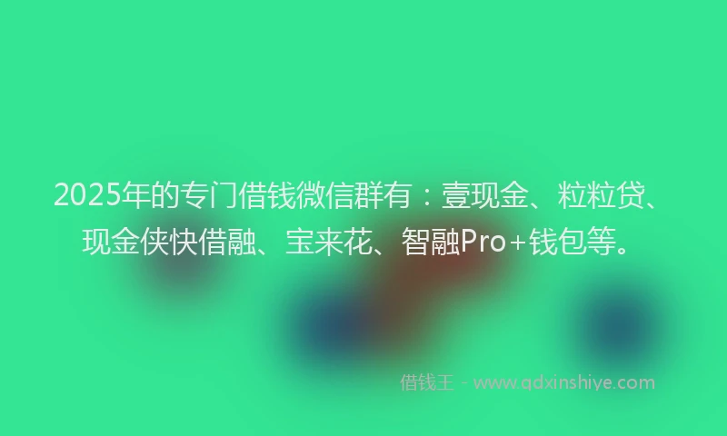 2025年的专门借钱微信群有:壹现金、粒粒贷、现金侠快借融、宝来花、智融Pro+钱包等。