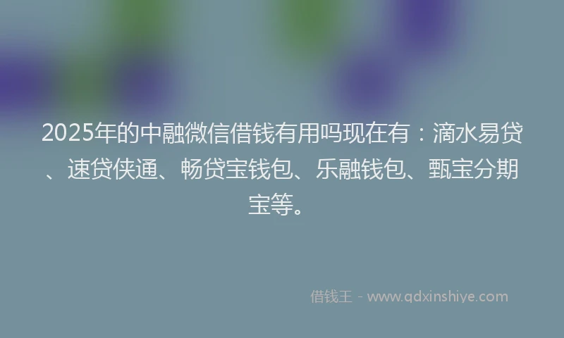 2025年的中融微信借钱有用吗现在有:滴水易贷、速贷侠通、畅贷宝钱包、乐融钱包、甄宝分期宝等。