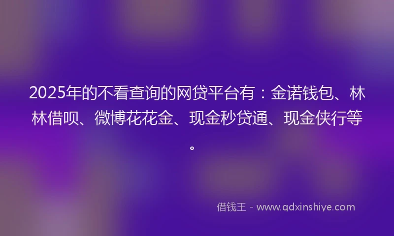 2025年的不看查询的网贷平台有：金诺钱包、林林借呗、微博花花金、现金秒贷通、现金侠行等。