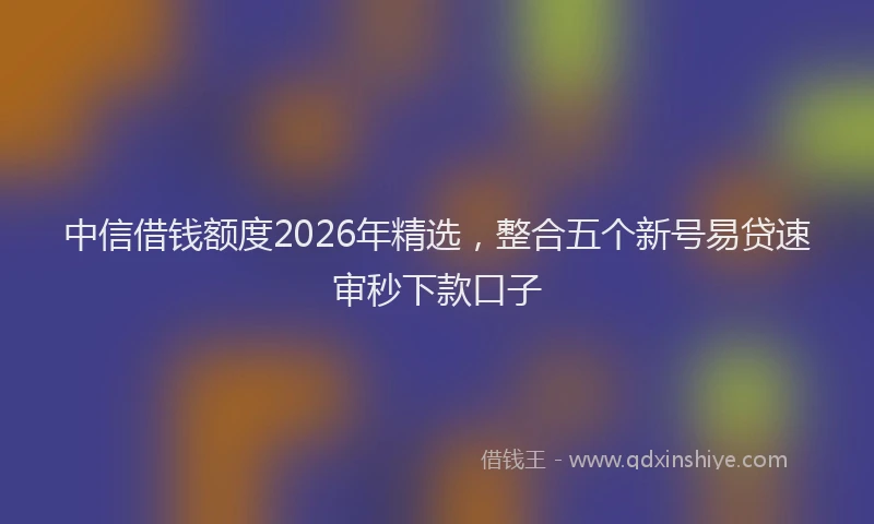 中信借钱额度2026年精选，整合五个新号易贷速审秒下款口子