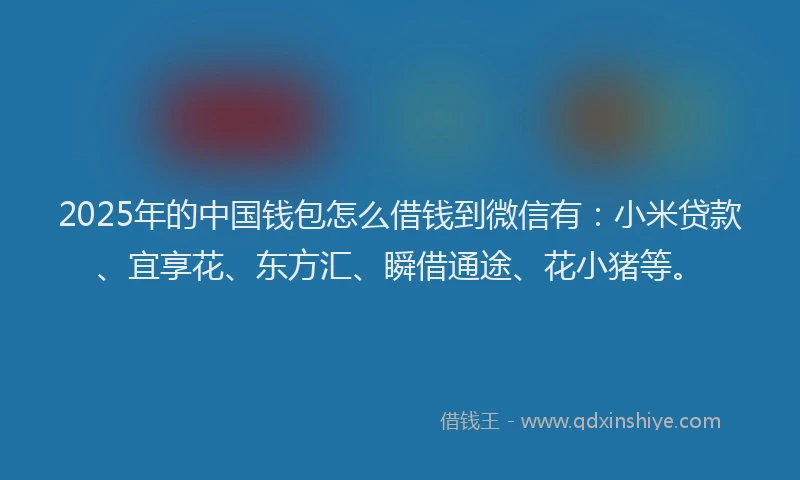 2025年的中国钱包怎么借钱到微信有：小米贷款、宜享花、东方汇、瞬借通途、花小猪等。